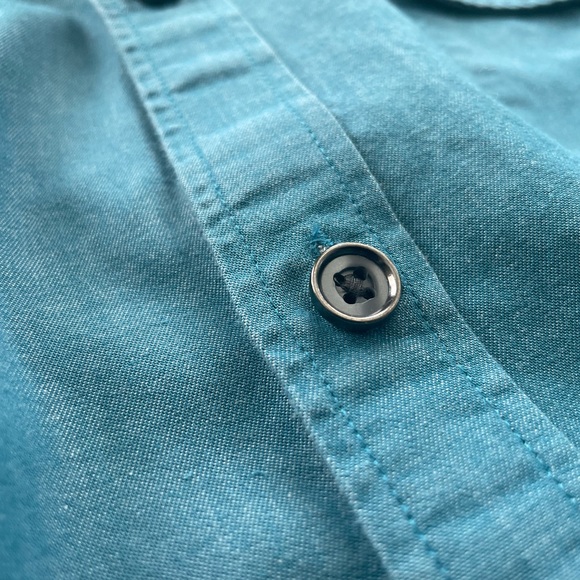 Express Fitted Button Down Dress Shirt Teal Blue Medium Size 15-15 1/2 - Picture 7 of 10